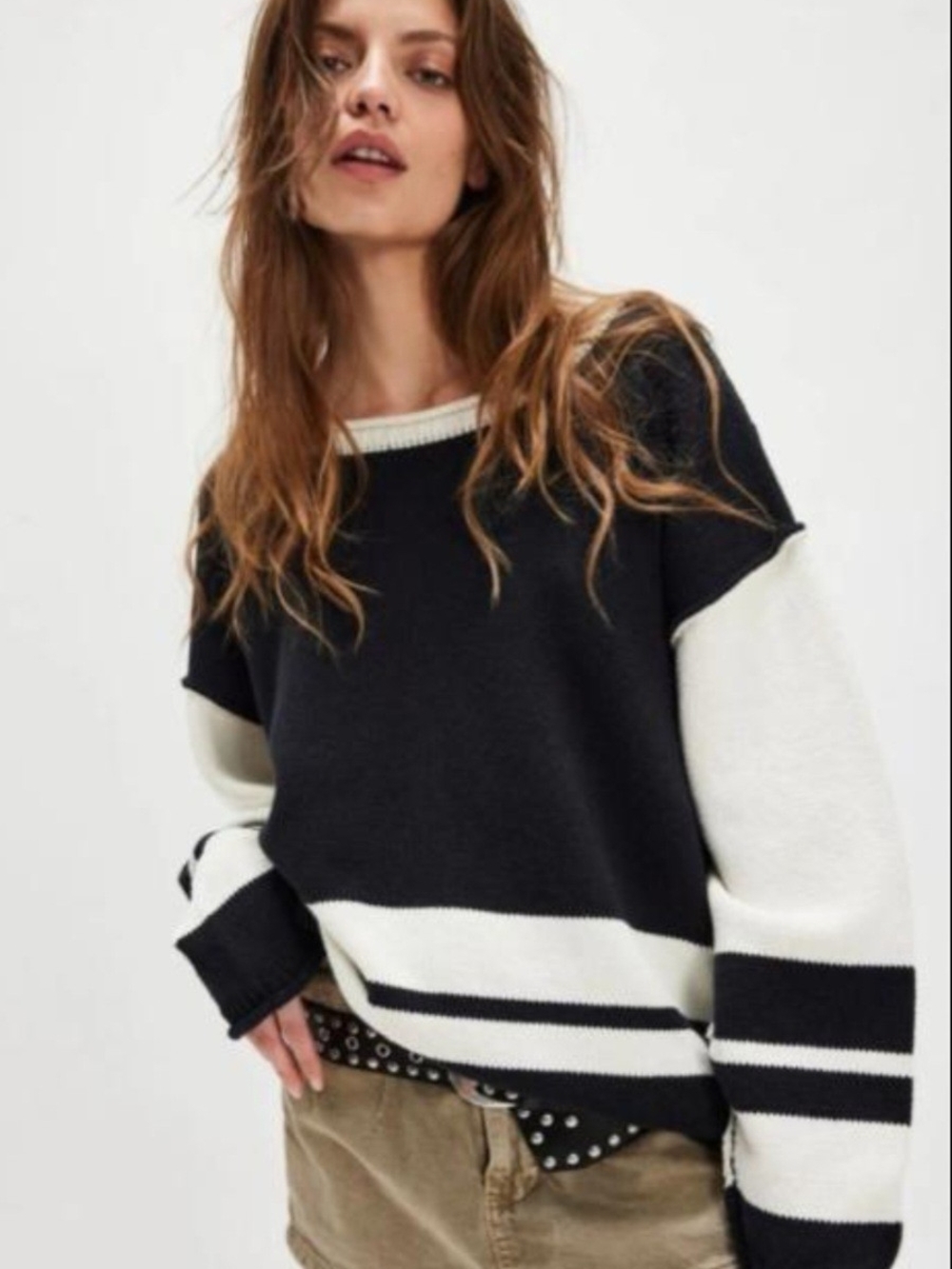 Free People Ella Roll Neck Knit Color Block Sweater Sz M